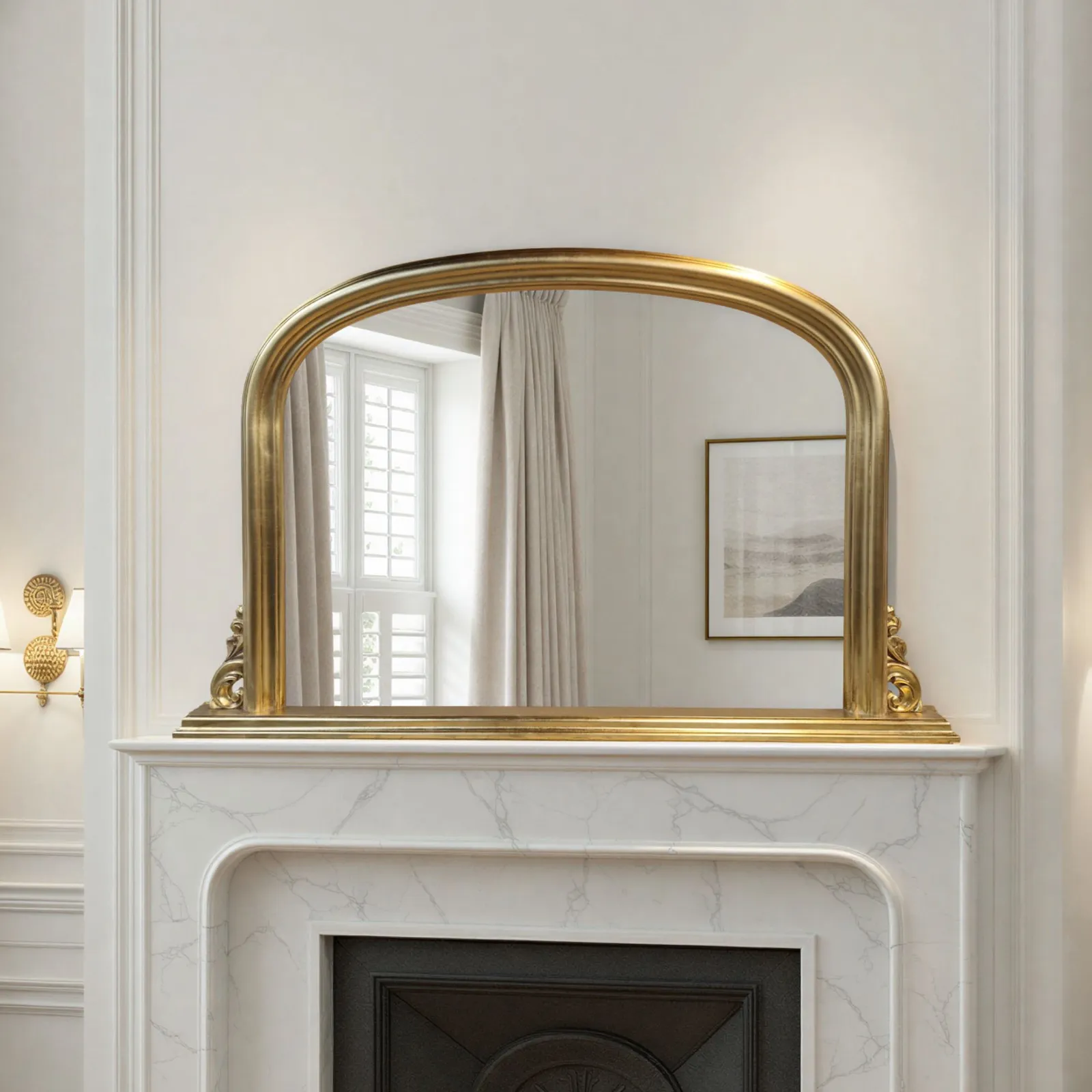 Yearn Mirrors Overmantle Gold Classic Mirror 122(w) x 77cm(h) in Metallic Gold 2