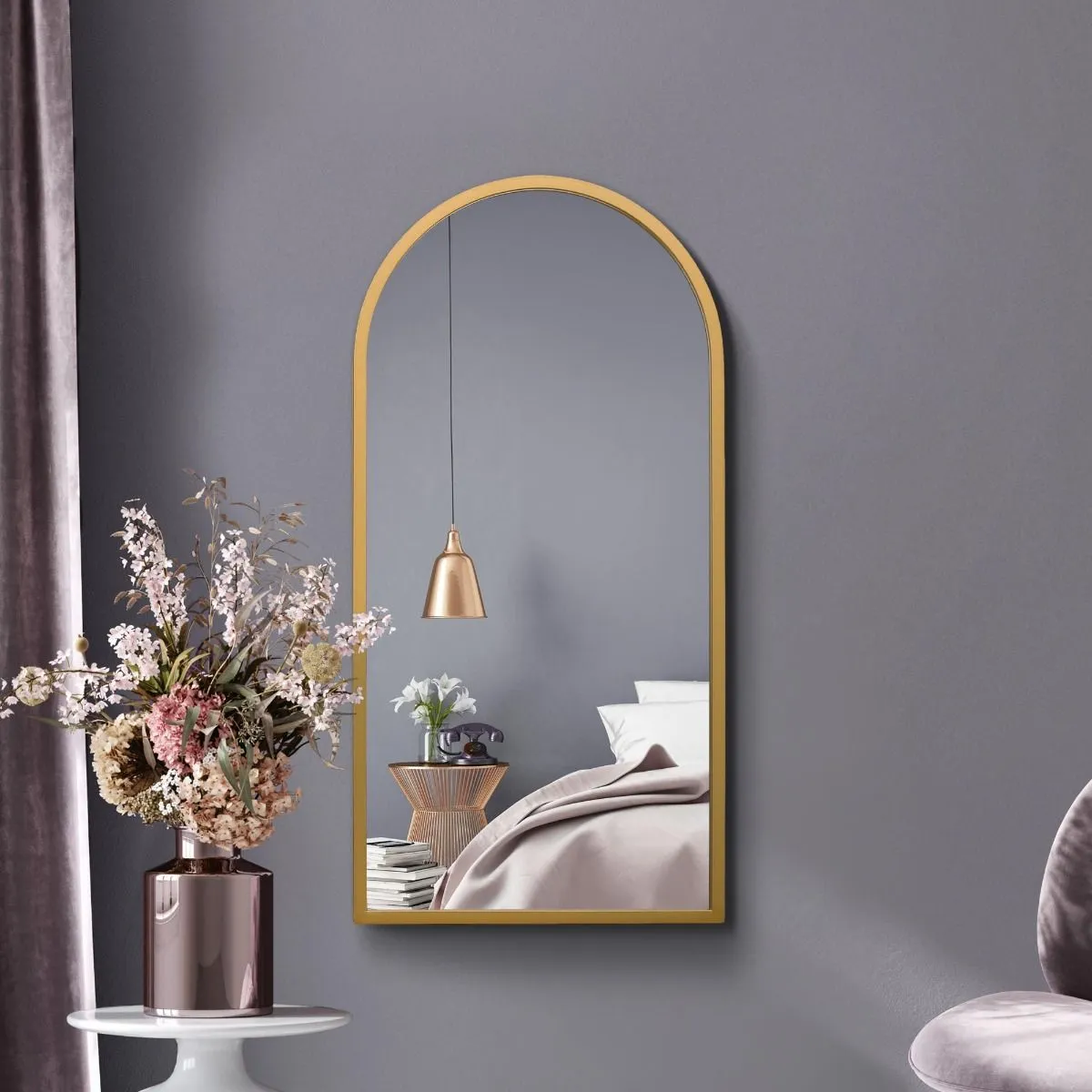 MirrorOutlet Gold Metal Framed Arched Wall Mirror 31" X 16" (80CM X 40CM) 6
