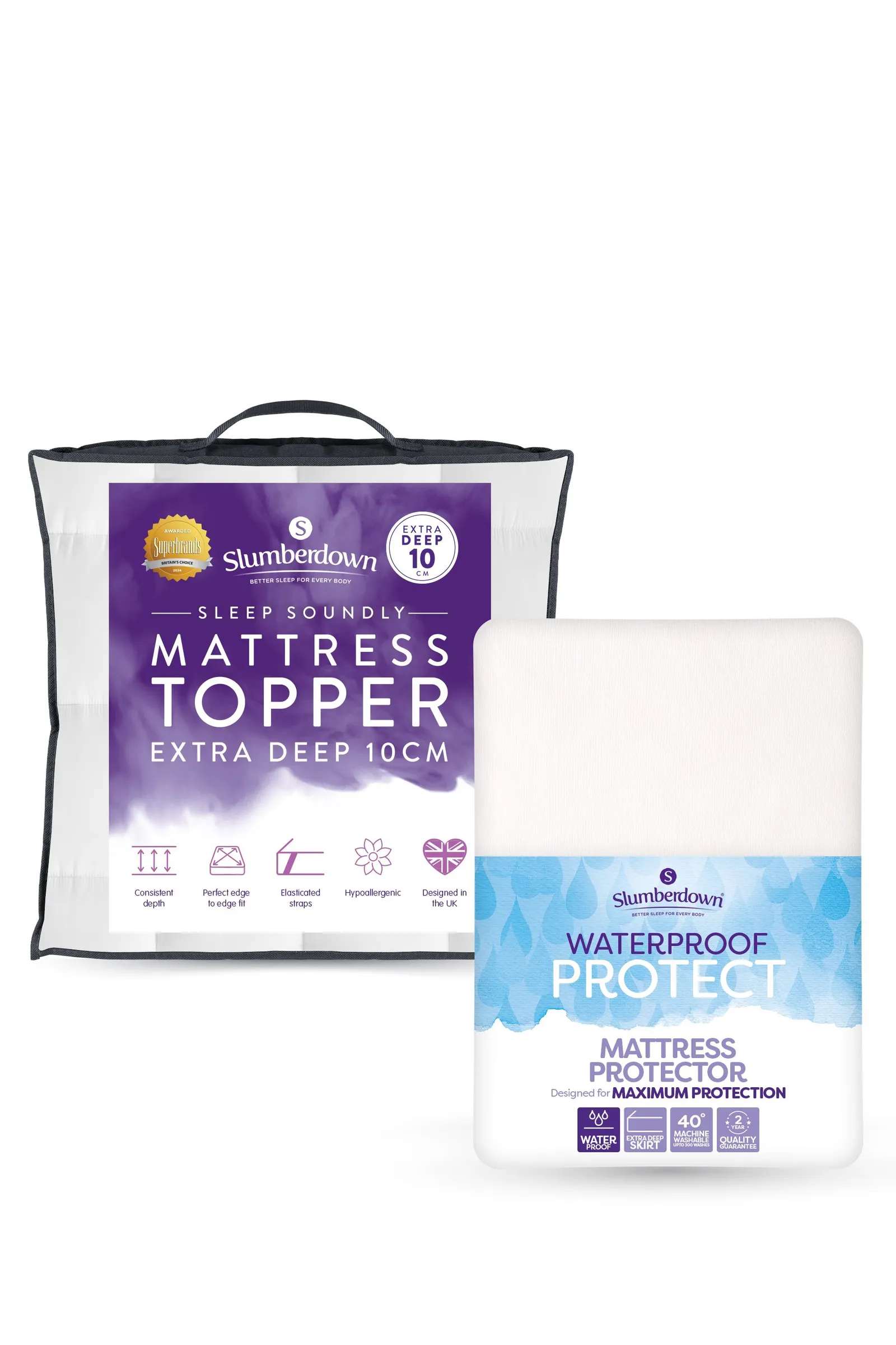 Slumberdown 10cm Mattress Topper & Waterproof Mattress Protector in White