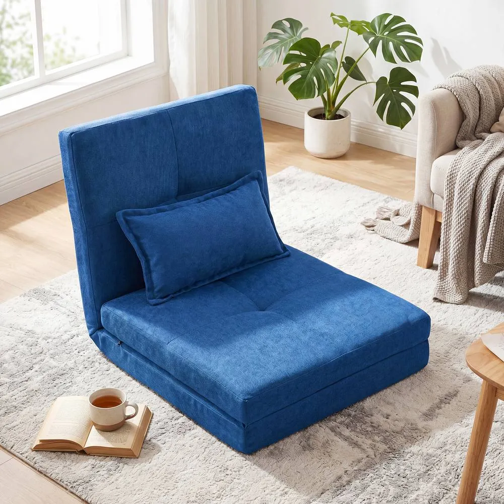 Costway Adjustable Floor Chair 6 Positions Folding Floor Sofa W/ Pillow in Blue 3