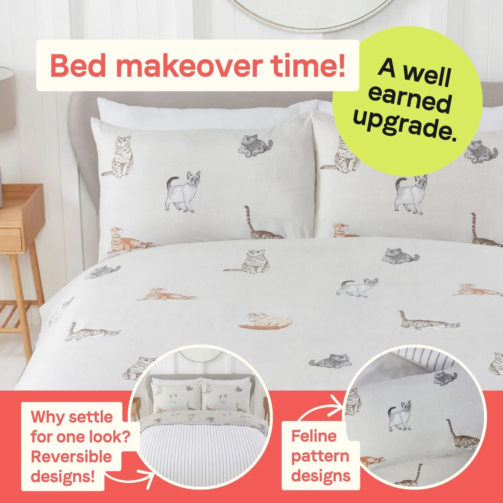 Rapport Home Purrrfect Microfibre Duvet Set King Natural, Grey 4