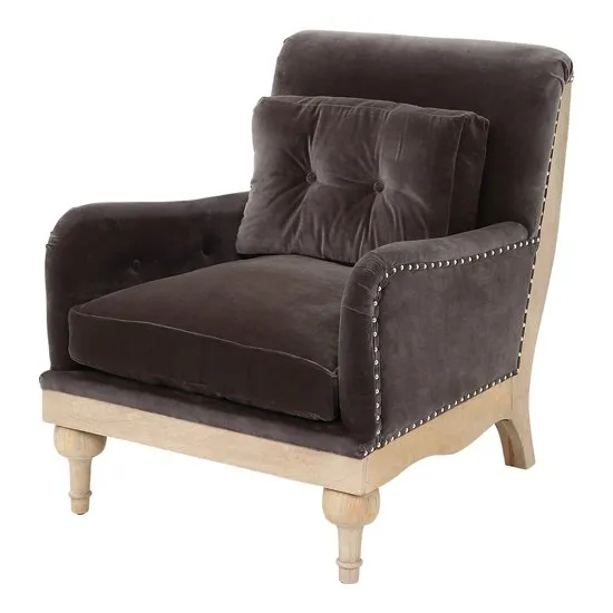 Limoux Sofa Chair In Light Oak With Dark Grey Velvet