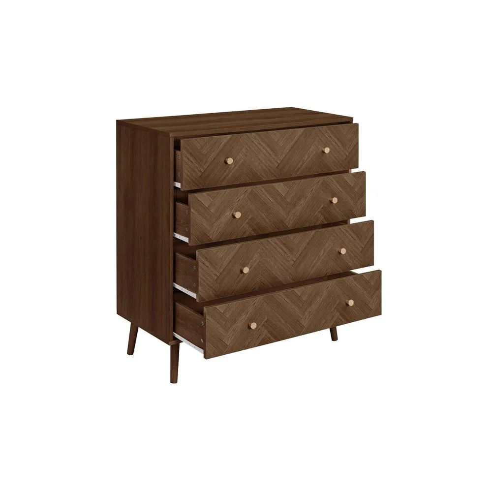 Birlea 4 Drawer Walnut Chest Herringford Chevron Parquet in Brown 6