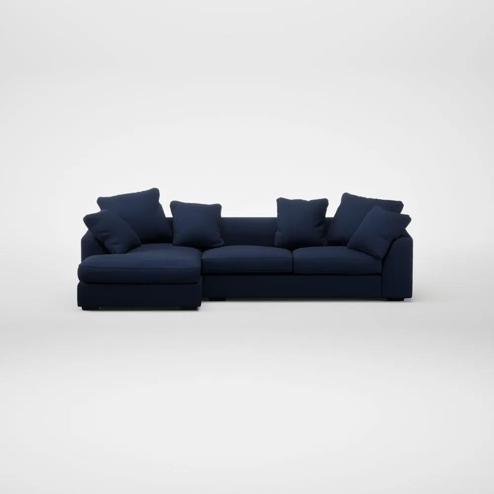 Heal's Cumulus Left Hand Facing Chaise Sofa Smart Cotton Linen Indigo Black Feet 2