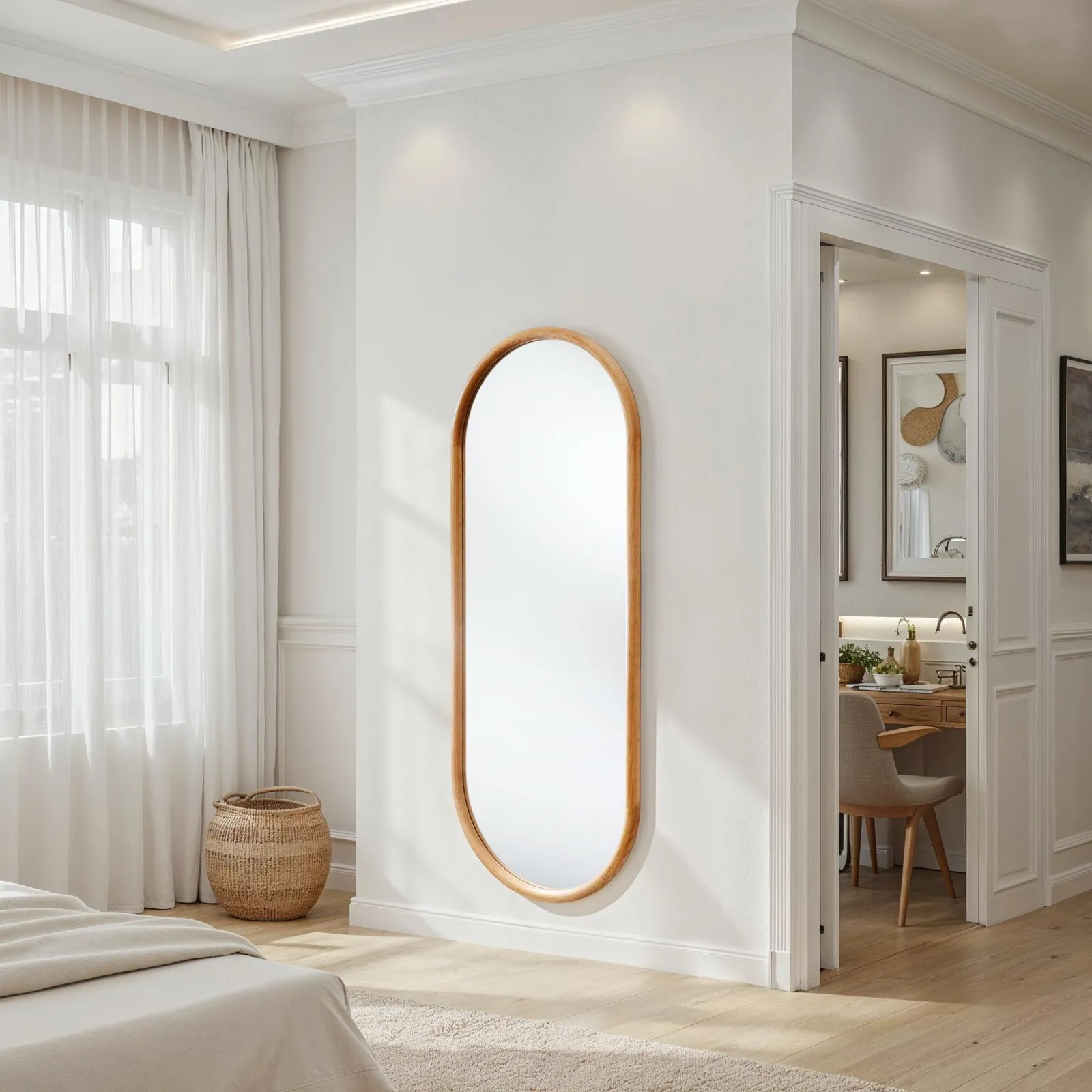 Yearn Mirrors Quebec Solid Oak Full Length Oval Mirror in Light Oak 4
