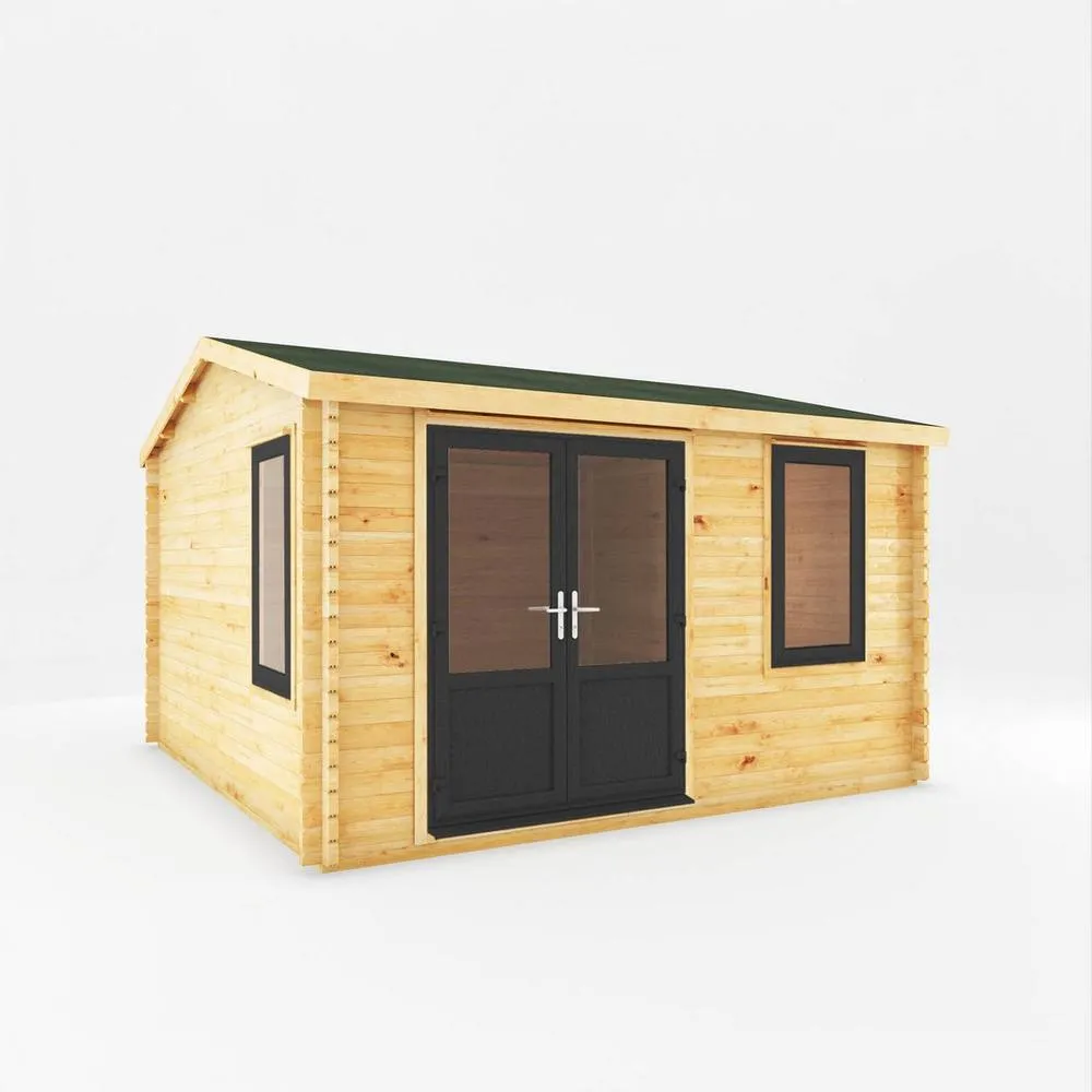 Mercia 4 x 4 m Home Office Elite 44 mm Log Cabin with UPVC Windows & Doors in Brown