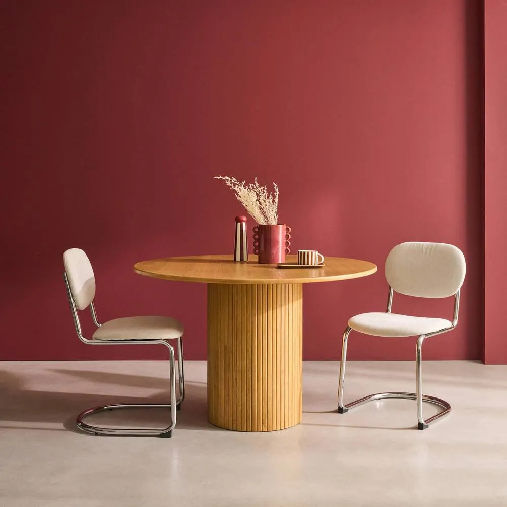 sweeek Round rubberwood dining table & oak veneer 4 seats in Beige 3