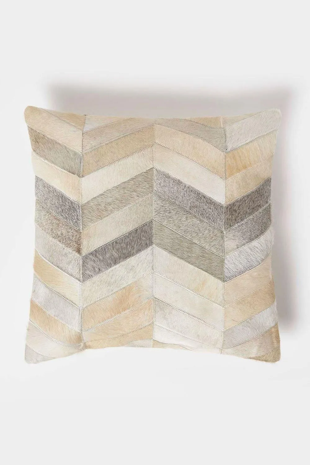 Homescapes Cream & Grey Leather Cushion 45 x 45 cm