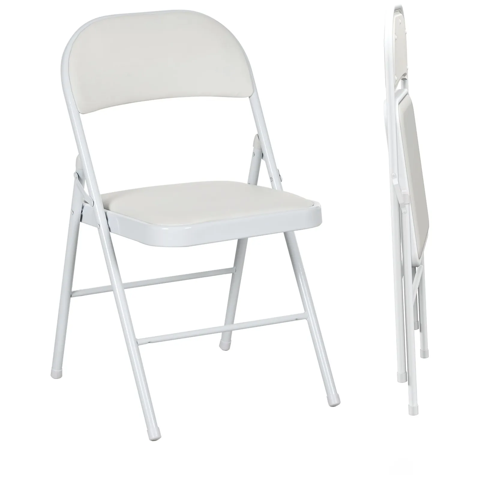 HOMCOM 2 Pack Padded Folding Chairs with Cushioned Seat & Metal Frame in White 1