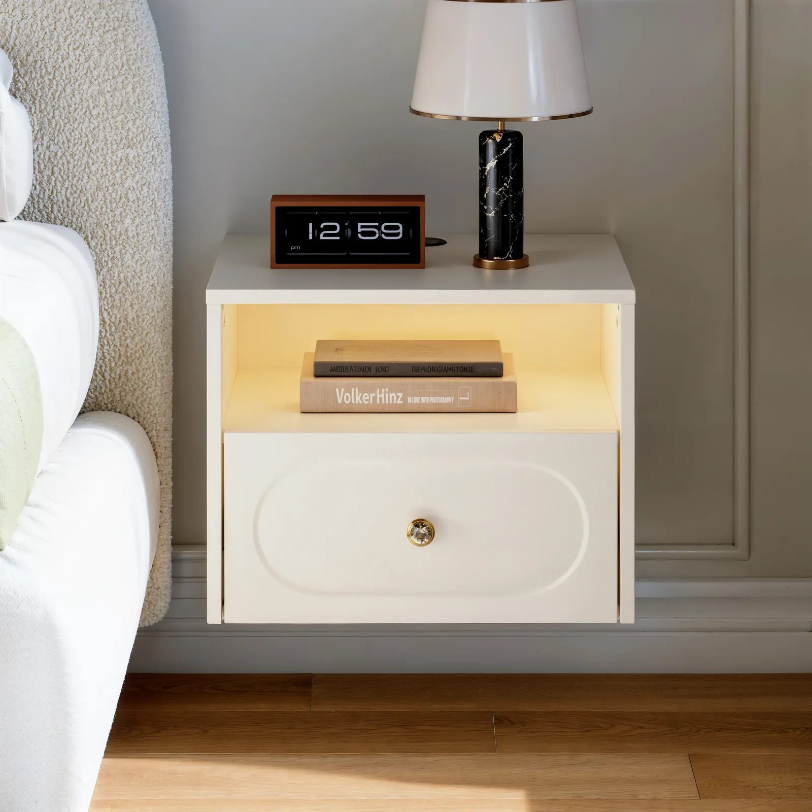 Krila Floating Smart LED Nightstand with Charging Station and Storage