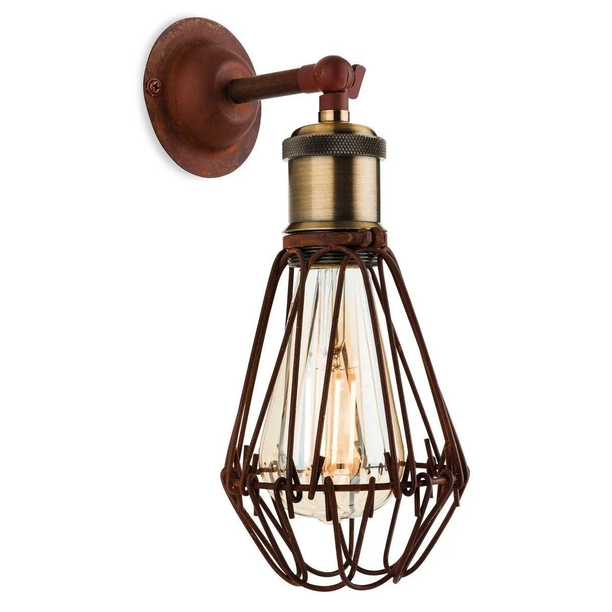 Netlighting Arcade 1 Light Wall Cage Light Rustic Brown E27 in Grey