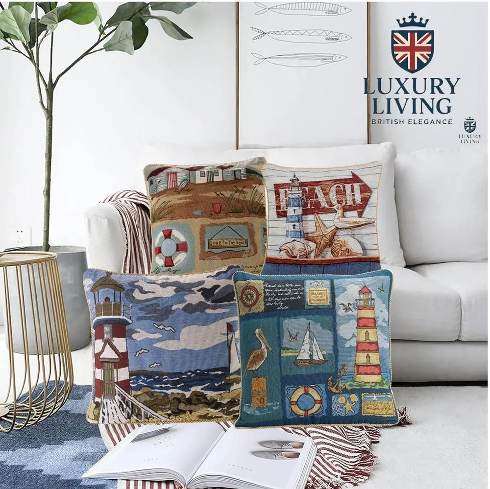 Luxury Living Playful Kittens Tapestry Cushions - (Set of 4 with Plump Pads)