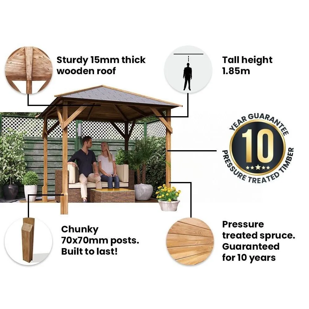 Dunster House Wooden Gazebo 2x2m Heavy Duty Pressure Treated Superfelt Utopia 200 in Brown 3