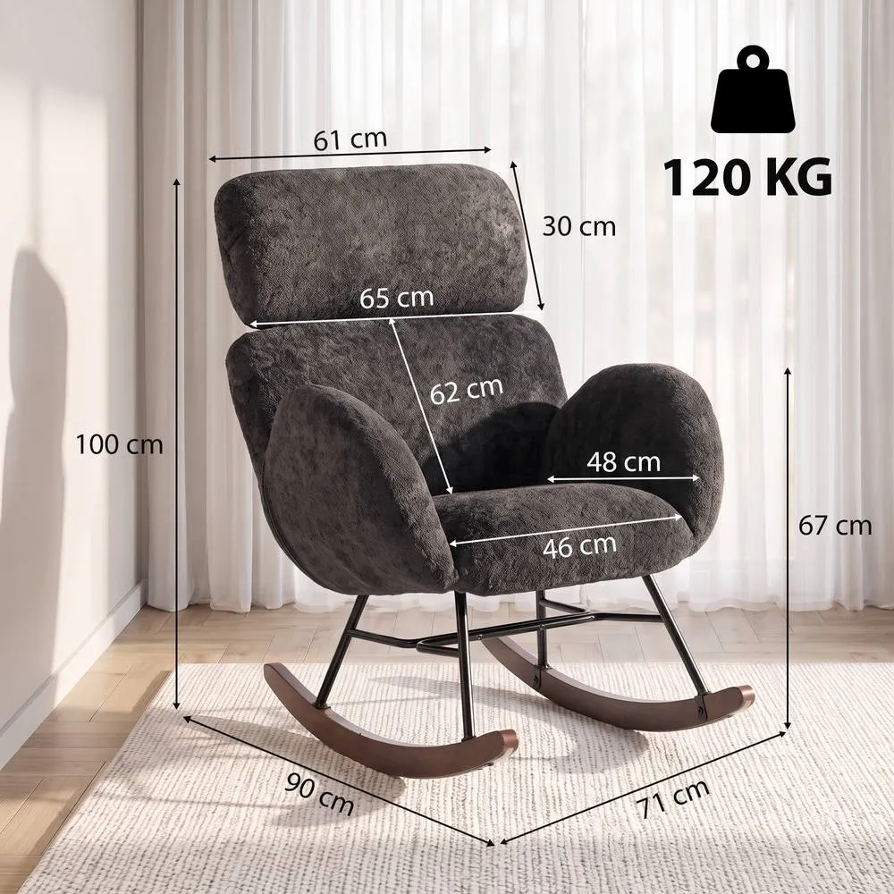 HOMCOM Rocking Chair with Adjustable Headrest Velvet Upholstery Dark Grey 3