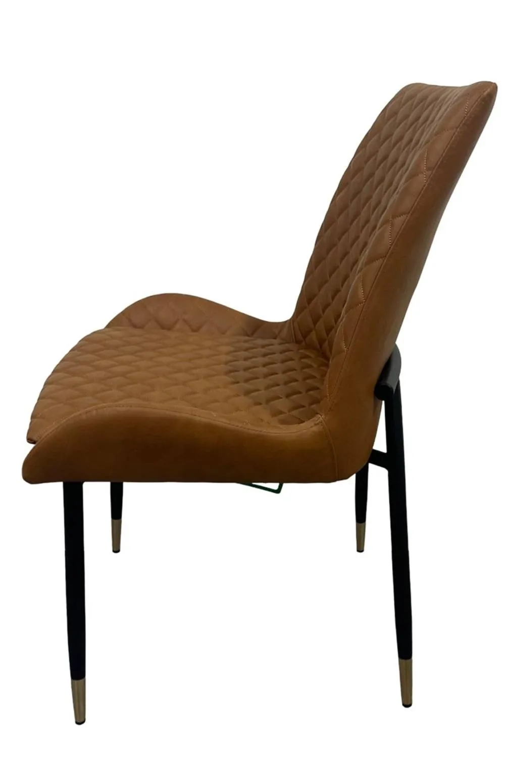 IH Design Leather Steel Dining Chairs Set of 2 Tan Diamond Quilted 4