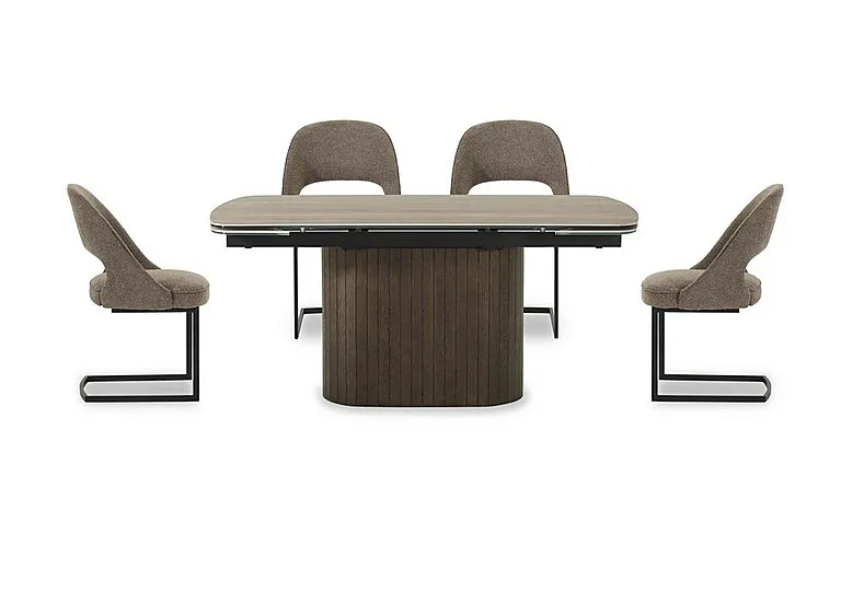 Tiber Draw Leaf Extending Dining Table with 4 Cantilever Chairs - 160-cm - Truffle