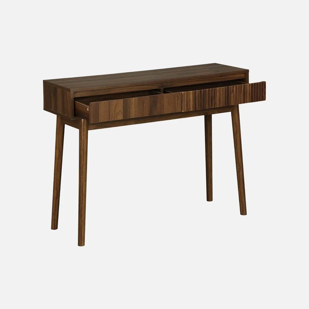 sweeek 100cm Console Table With Grooved Wooden Detail in Dark Brown 3