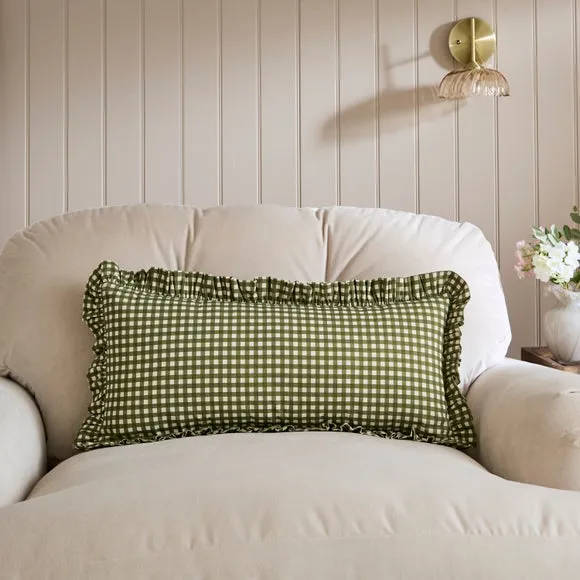 Gingham Frill Cotton Rectangle Cushion 4