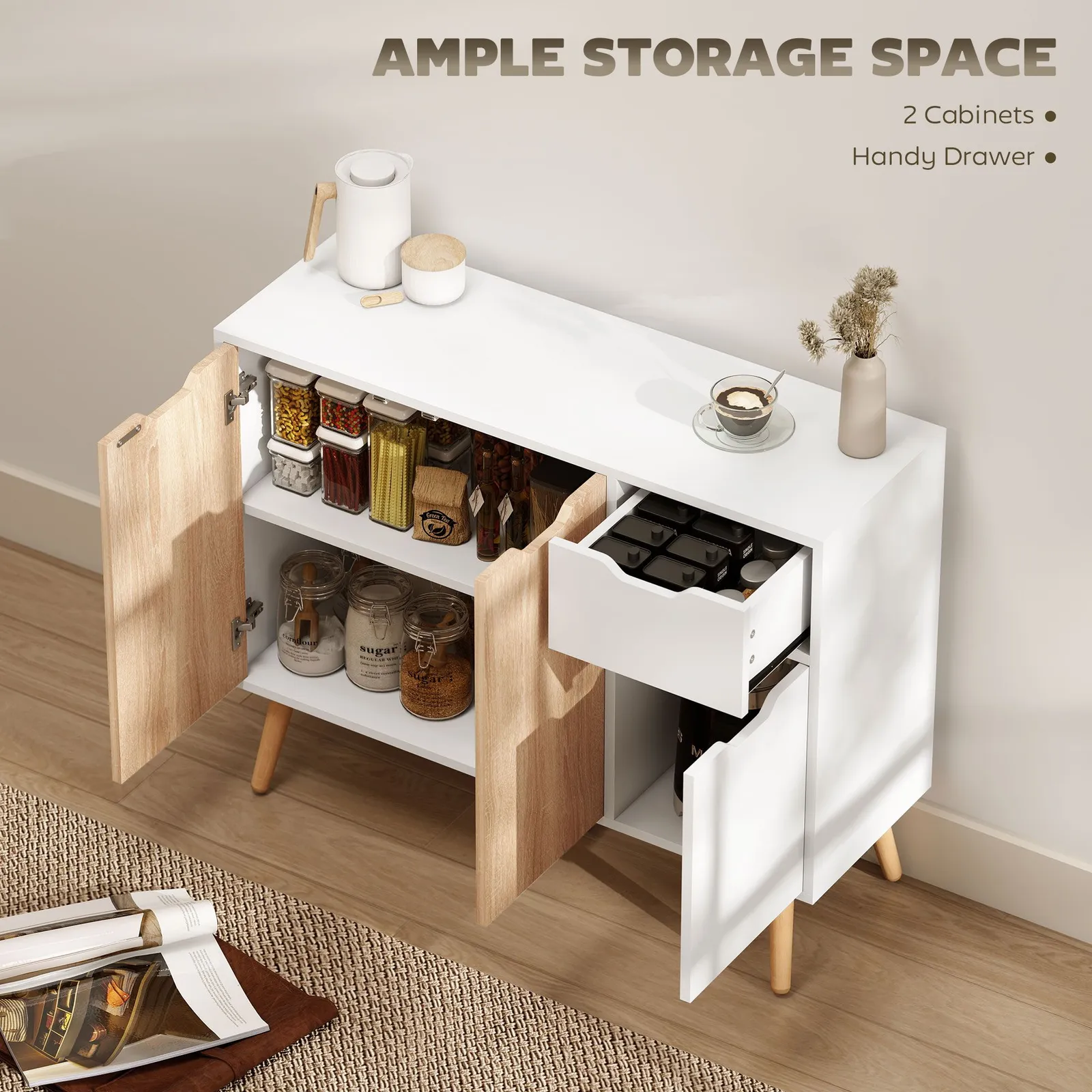 HOMCOM Cabinet Sideboard with Drawer Bedroom, Living Room, Home Office in Natural 4