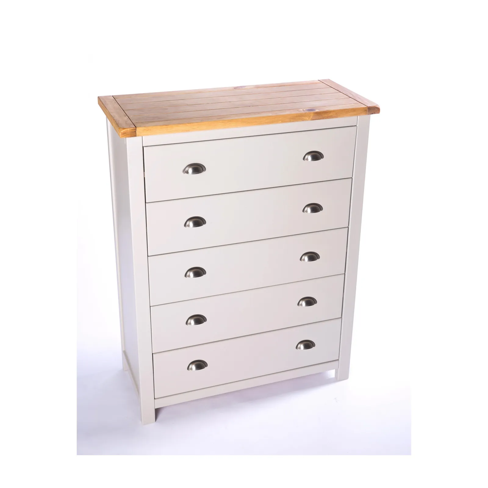 Cabinet Bits Argenta 5 Drawer Chest of Drawers Chrome Cup Handle in Light Grey 3