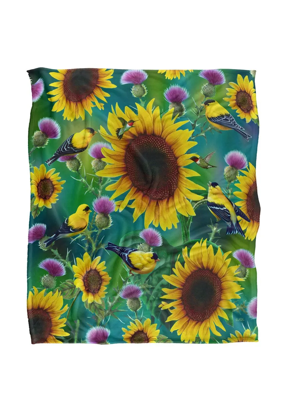 JQ Licensing Jg-Jp Sunflowers & Songbirds Pattern Silky Touch Super Soft Throw Blanket 152 X 127 cm in White