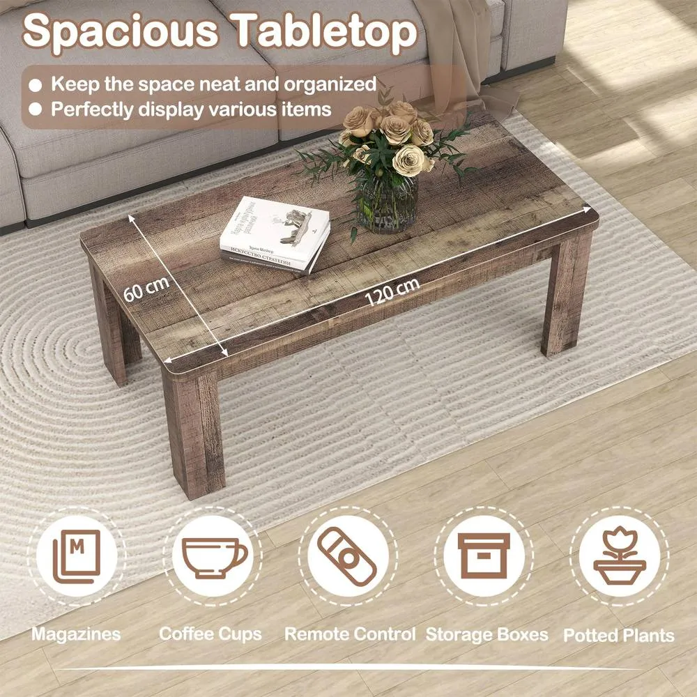 Costway 120cm Farmhouse Coffee Table Rectangular Center Table Tea Table in Brown 5