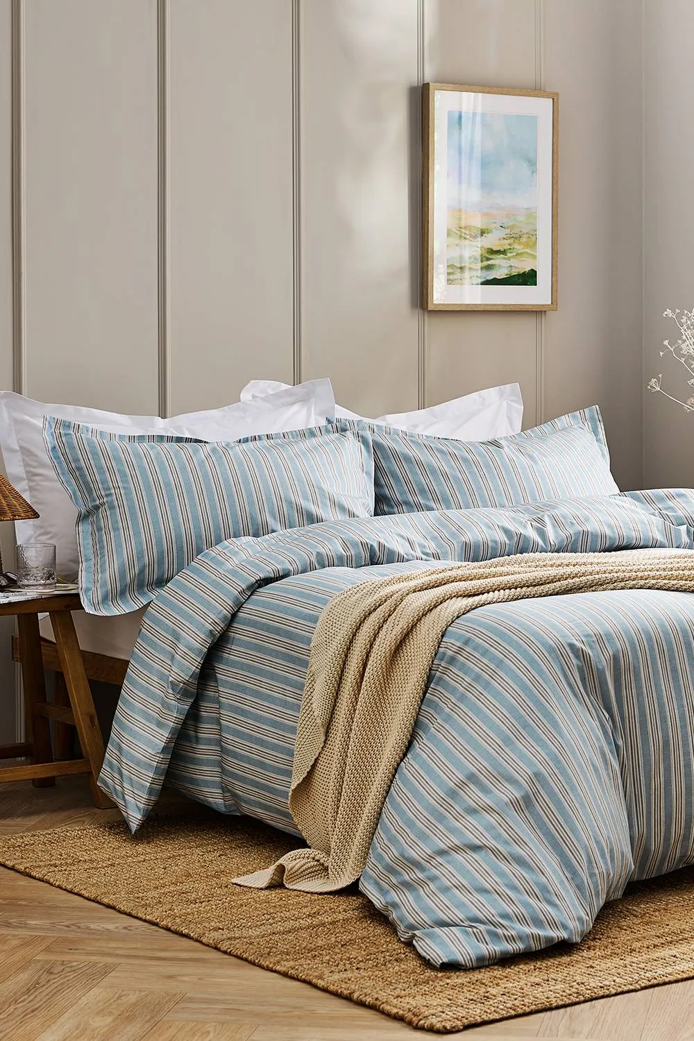 CHRISTY 'Calder Stripe' Heritage Inspired Cotton Percale Duvet Cover Set in Blue 1