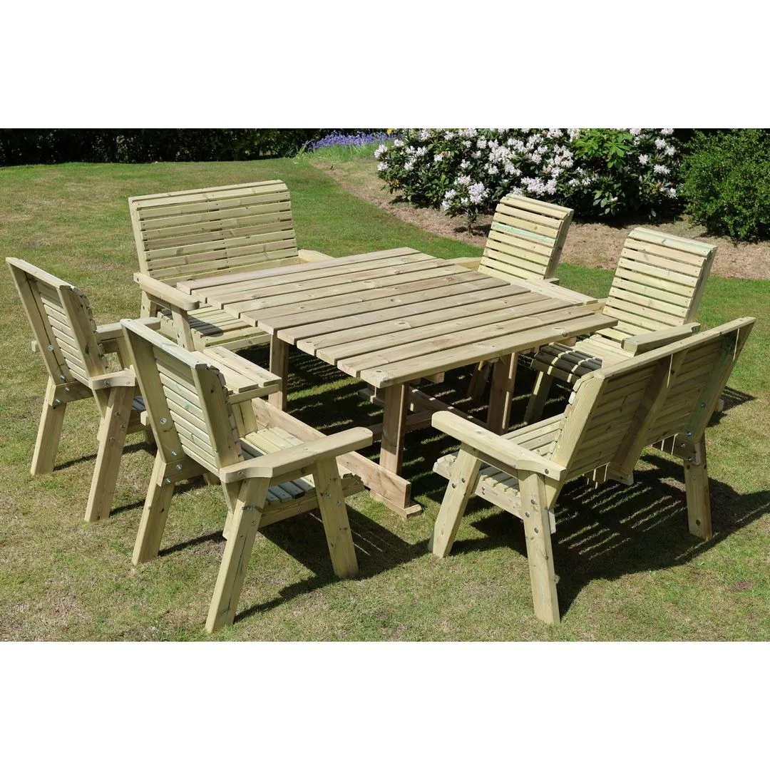 Churnet Valley Garden Furniture Ltd Ergo Square Table with 2 Bench & 4 Chairs - Min. Assembly Required in Brown 3