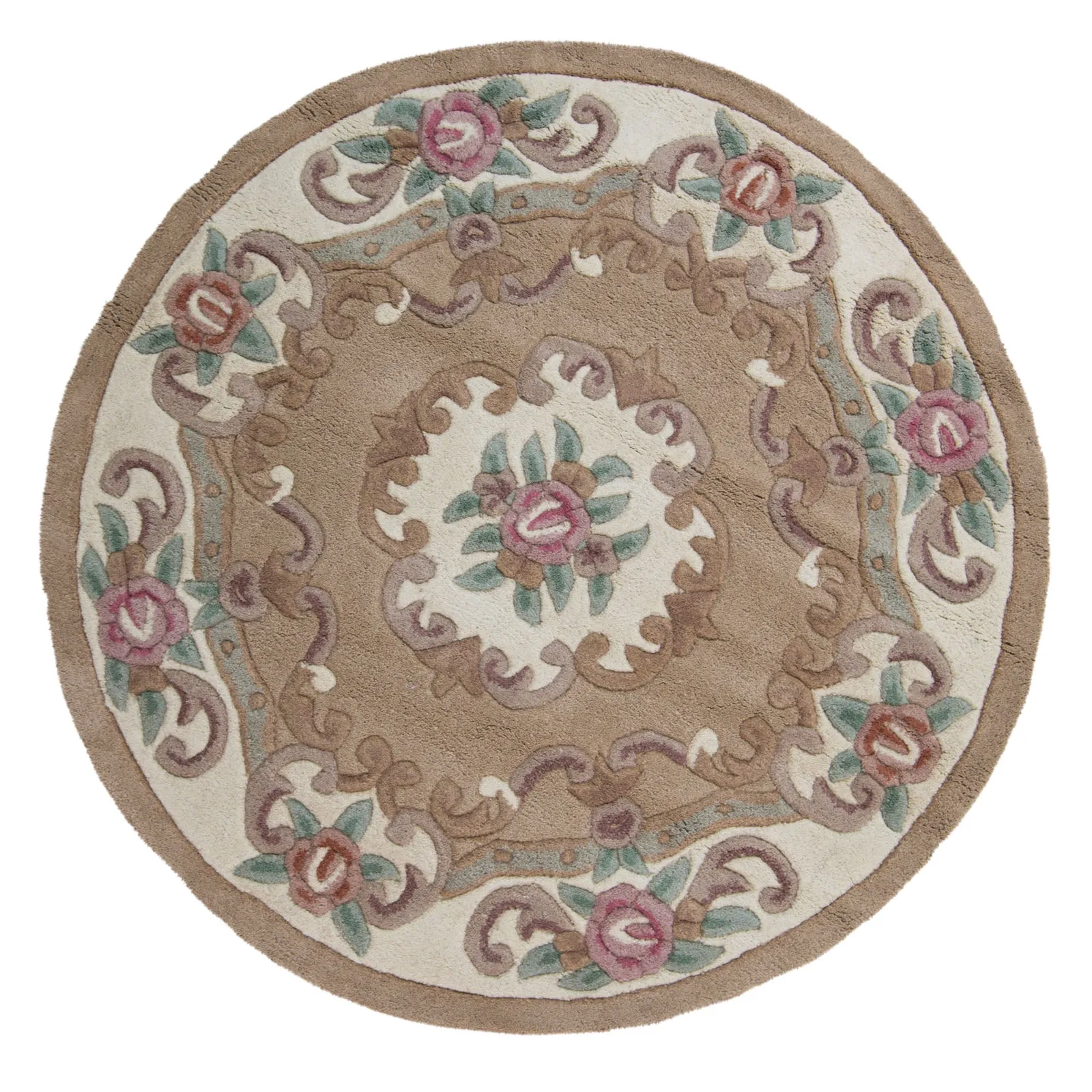 Lotus Premium Aubusson Circle Rug Biscuit (Brown)