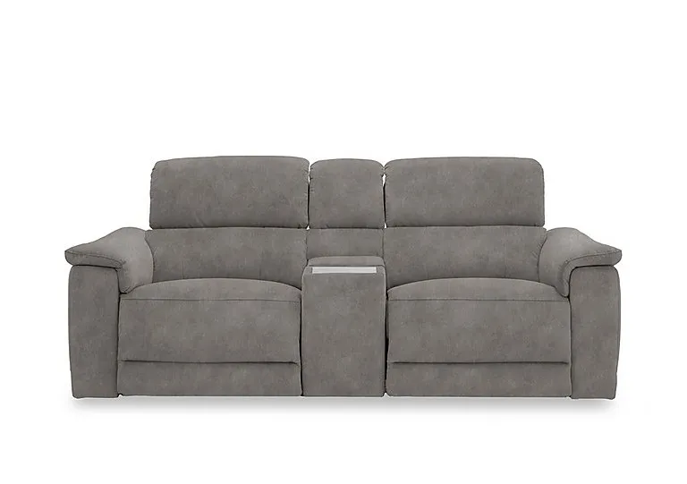 Genius Fabric 2 Seater Power Recliner Media Sofa with Power Headrest, Power Lumbar and Heated Seats - Dexter Mocha