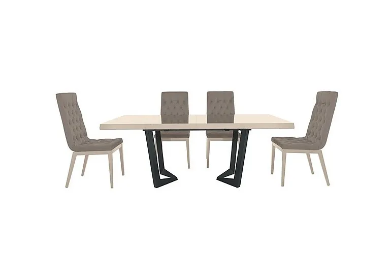 Palazzo 200cm Extending Dining Table in Sand Birch with 4 Capitonne Buttoned Chairs - Scarlet Taupe