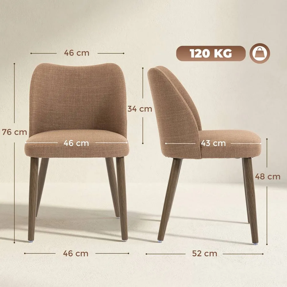 HOMCOM Dining Chairs Set of 2, Kitchen Chairs with Padded Seat, Curved Back in Brown 3