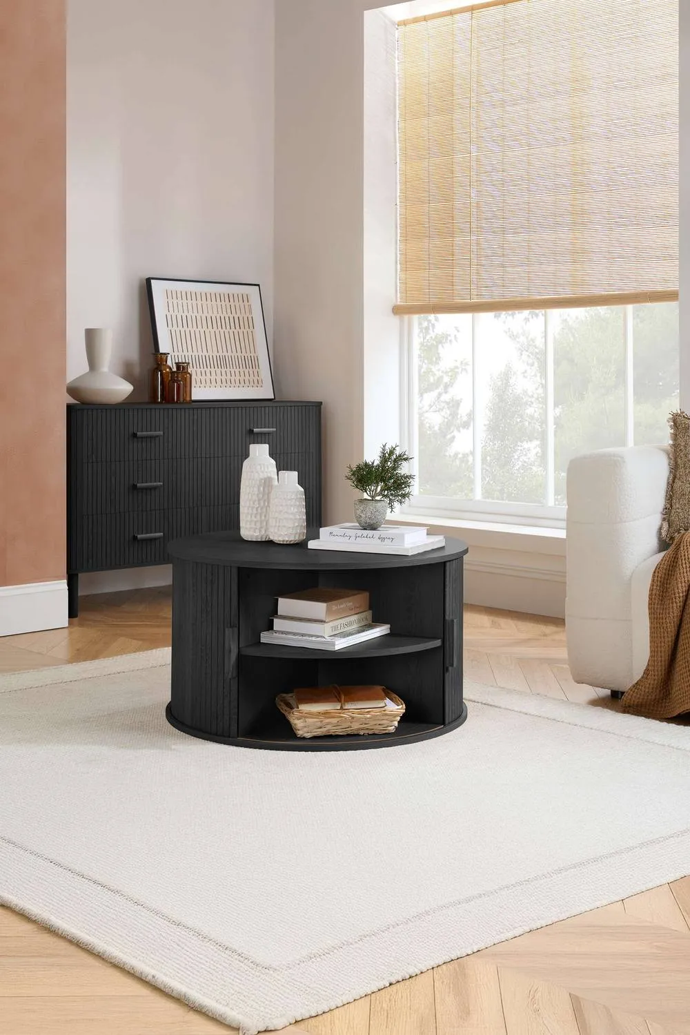 Birlea Axel Round Fluted Coffee Table with Storage Black