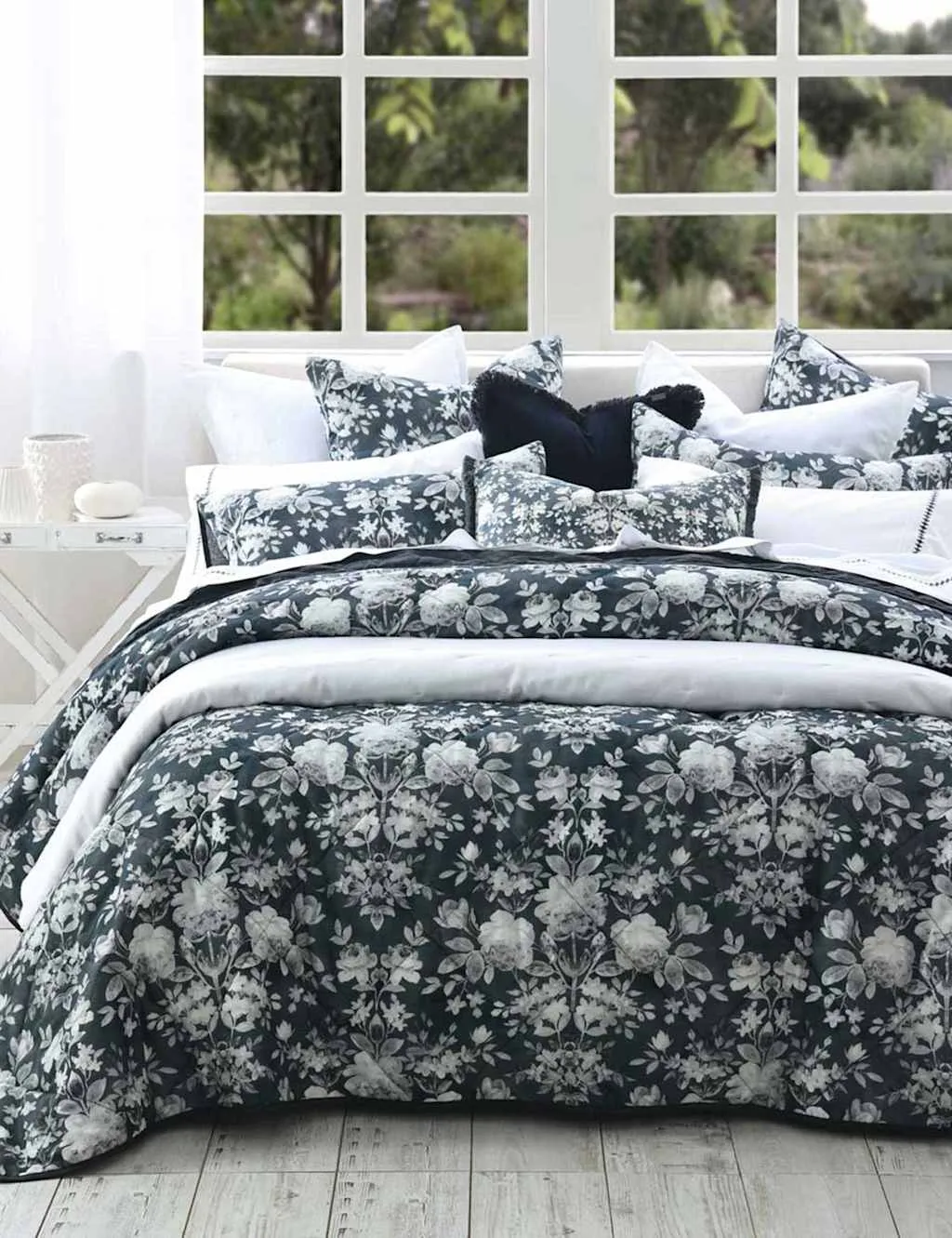 MM Linen Cotton Rich Floral Bedspread Set with Linen Multi