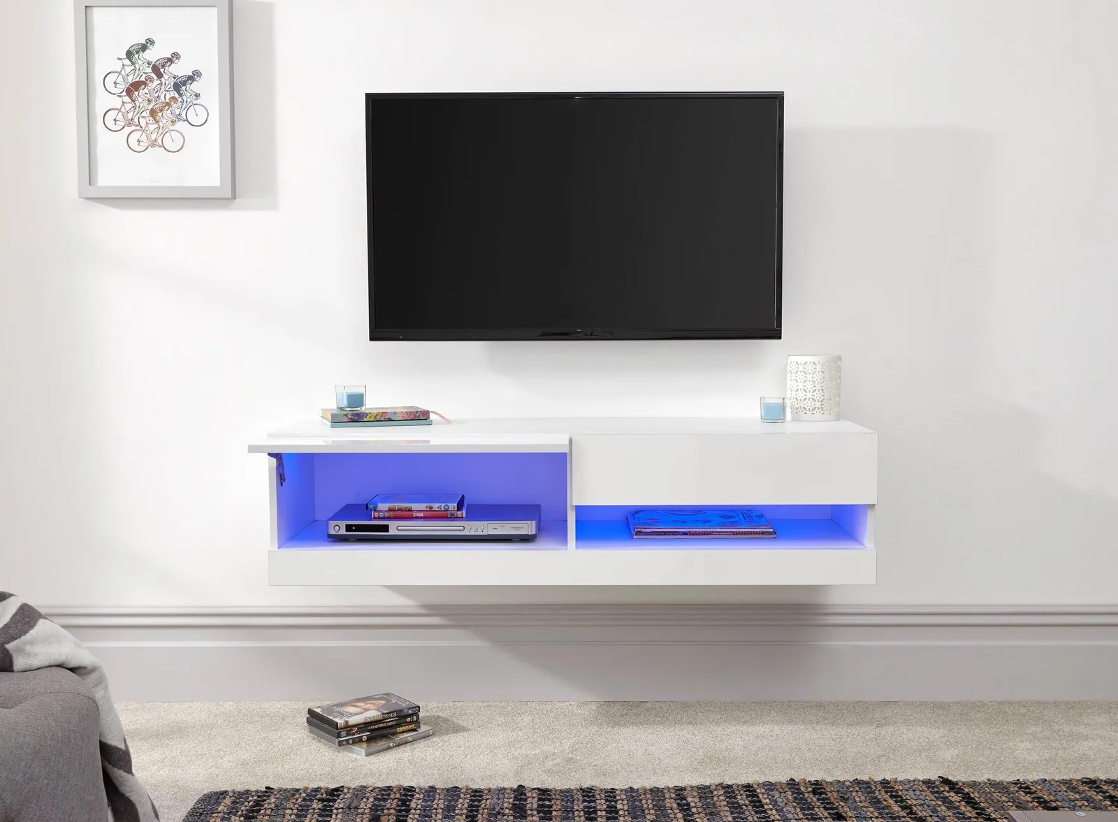 GFW Galicia 120cm Wall TV Unit with LED in White 4