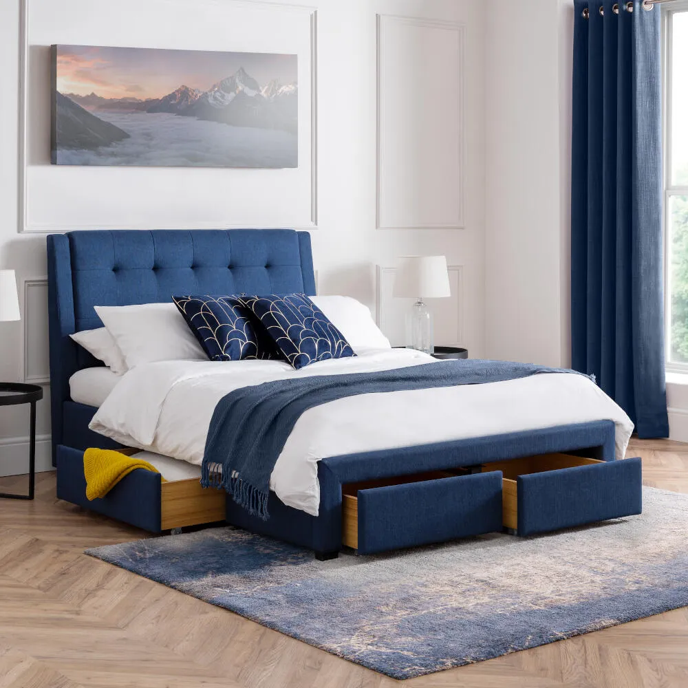 Fullerton Blue Fabric 4 Drawer Storage Bed Frame Only - 6ft Super King Size