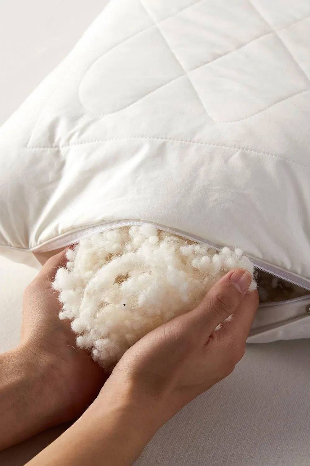 Homescapes Premium Wool King Size Pillow with Quilted Case, 19 x 35" in White 3