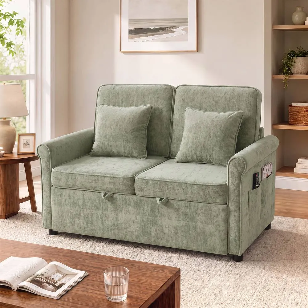 HOMCOM 2 Seater Sofa Bed, 3-in-1 Convertible Pull Out Sofa Bed, Light Green 2