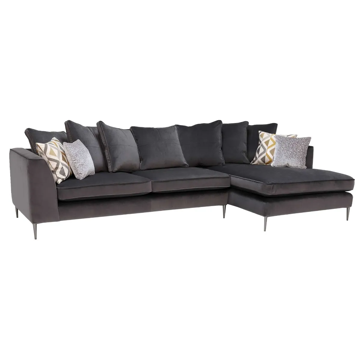 Conza Large Right Hand Facing Pillow Back Chaise Sofa, Plush Charcoal