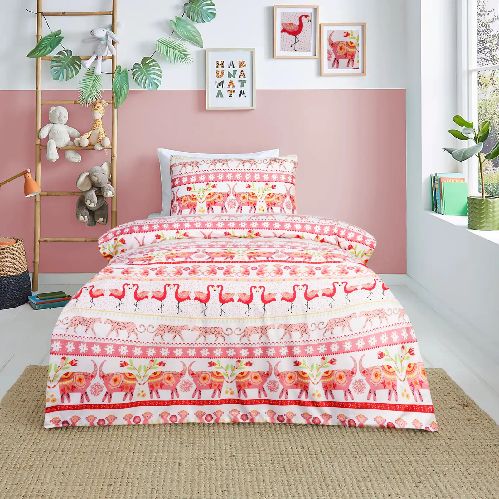 Smart Living Luxury Super Soft Reversible Fashion Flamingo Duvet Set & Pillowcases in Pink