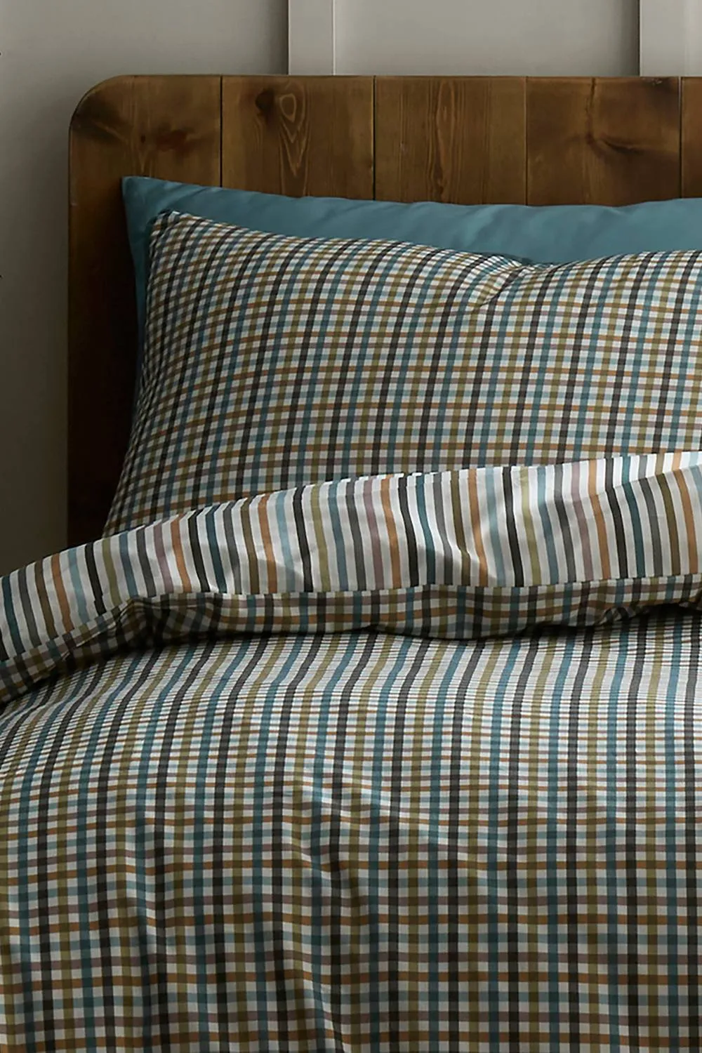 Appletree 'Micro Check' 100% Cotton Duvet Cover Set in Green 2