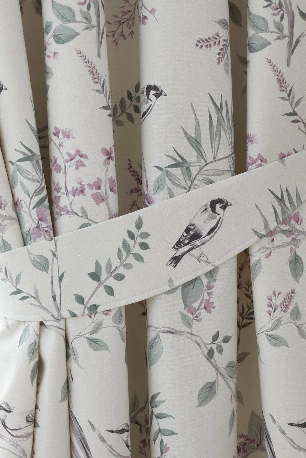 Dreams & Drapes 'Jazmine' 100% Cotton Floral Print Pair of Pencil Pleat Curtains With Tie-Backs in Lavender 5