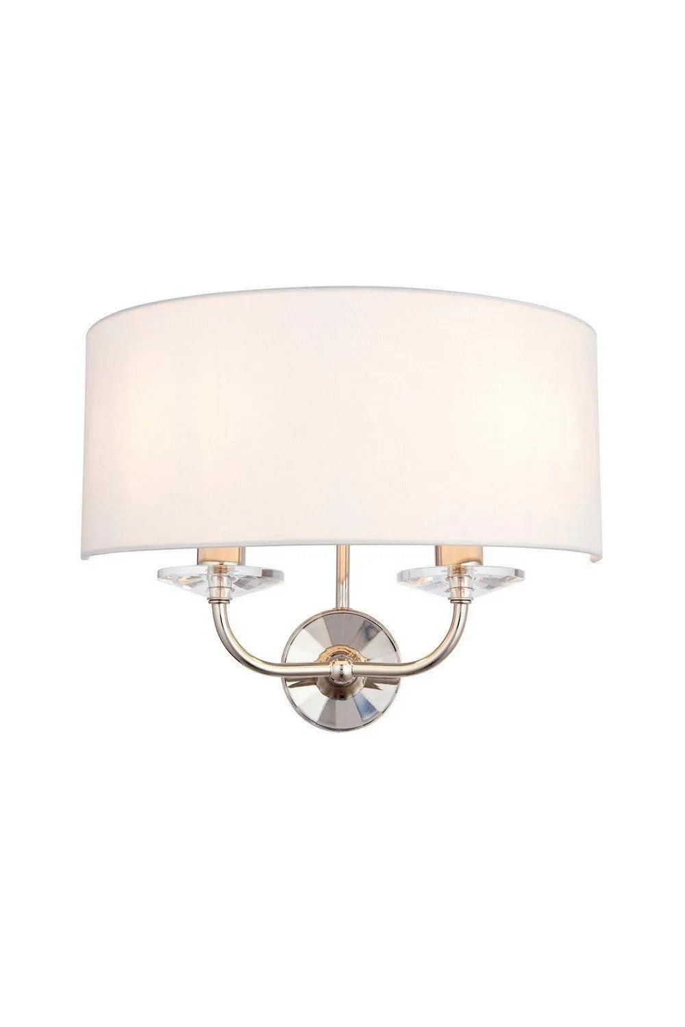 Netlighting Nixon 2 Light Indoor Candle Wall Light Nickel Plate White Faux Silk E14 in Grey