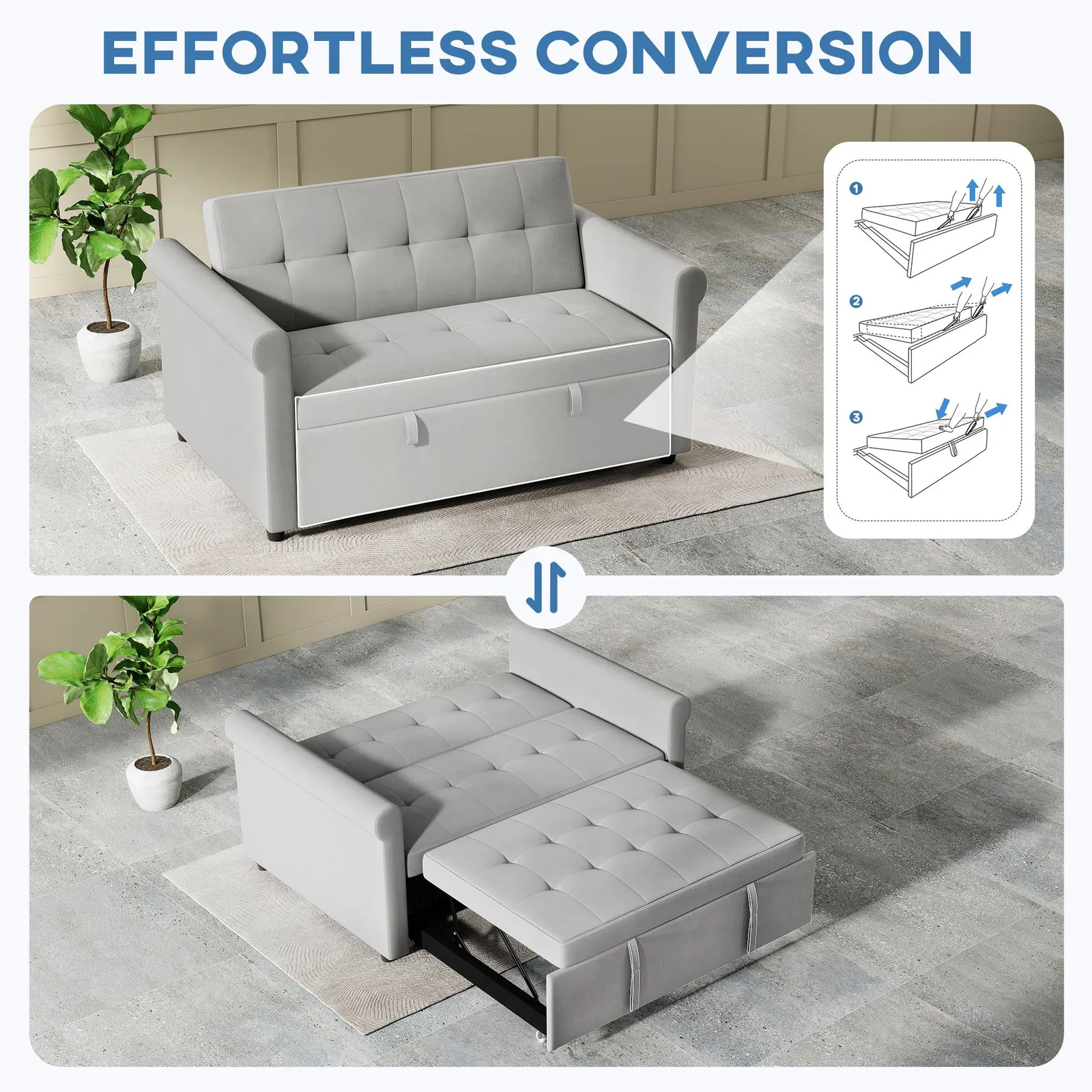 HOMCOM Convertible Pull Out Sleeper Sofa Bed Settee for Living Room, Grey 4
