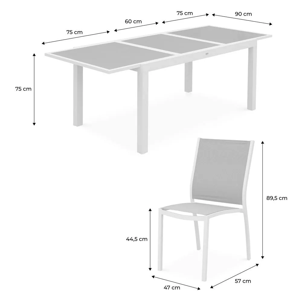 sweeek 6-seater Extendable Aluminium Garden Table Set With Chairs in Grey 5
