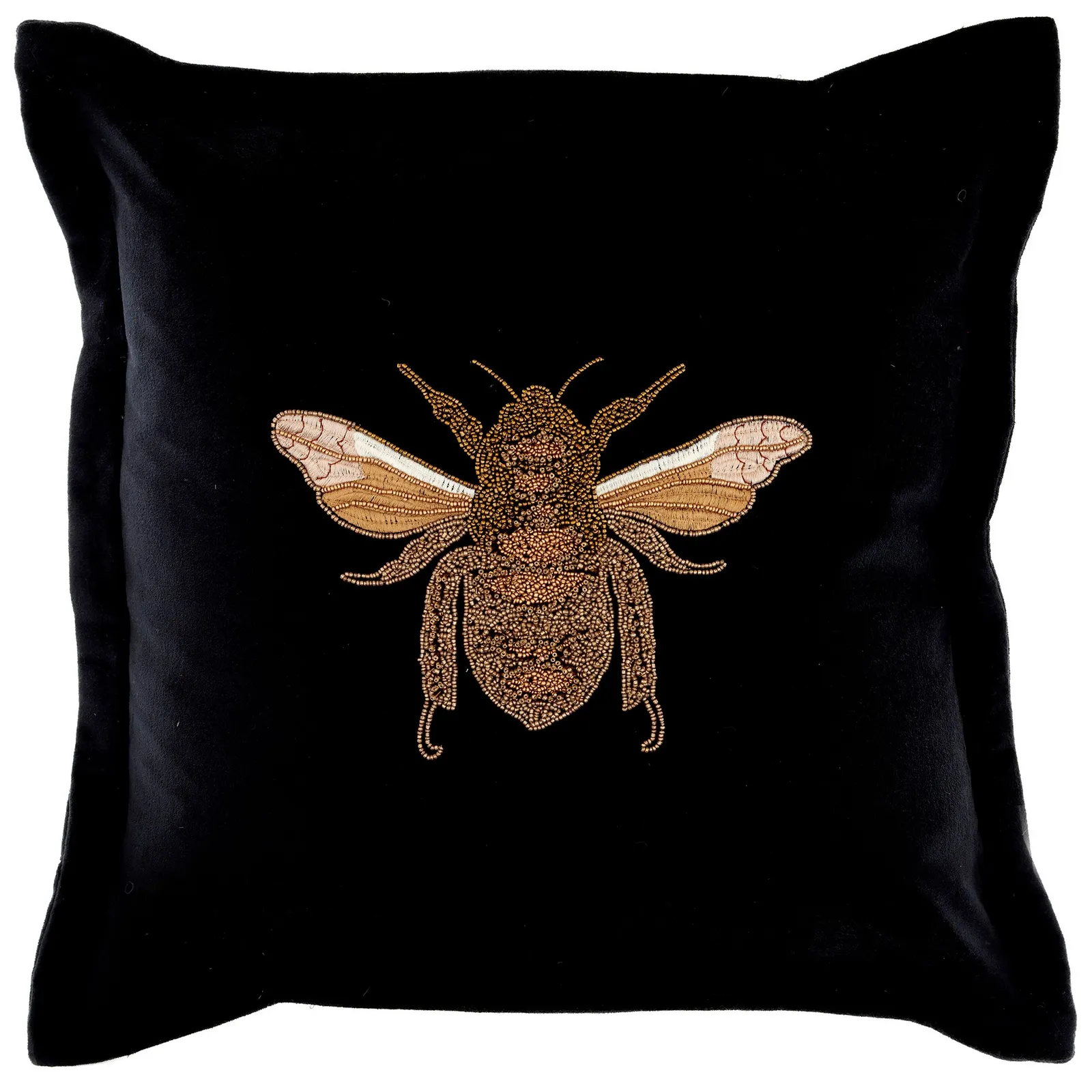 Voyage Maison Layla Velvet Embroidered Bee Cushion in Black 2