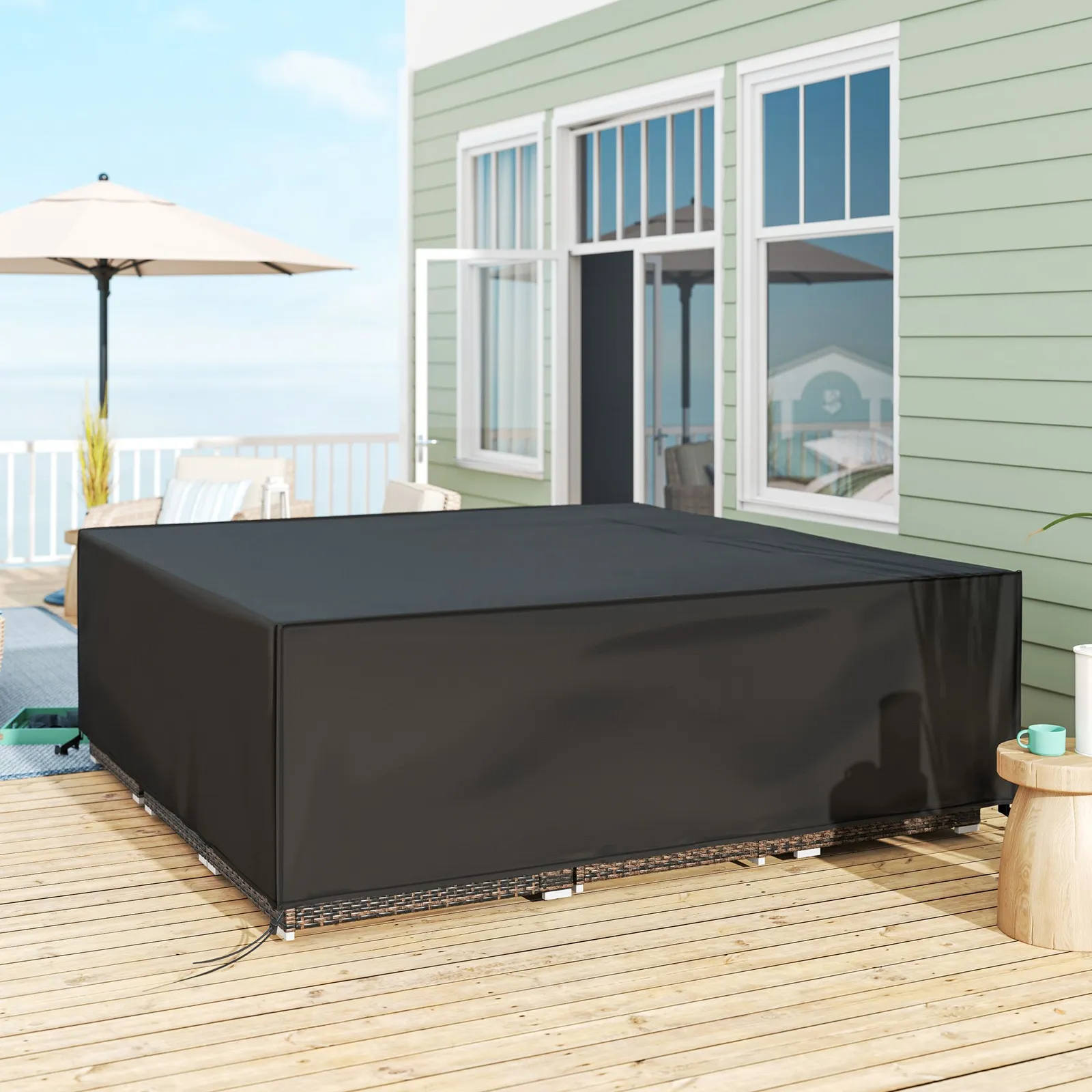OUTSUNNY Large Garden Set Square Cover Outdoor Furniture Waterproof Resist Fade in Black