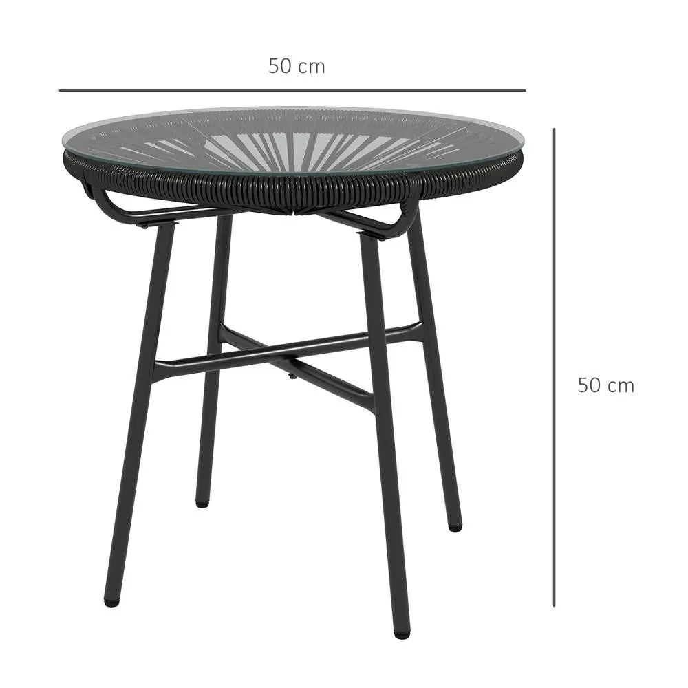OUTSUNNY Rattan Side Table w/ Tempered Glass Tabletop, Black 3