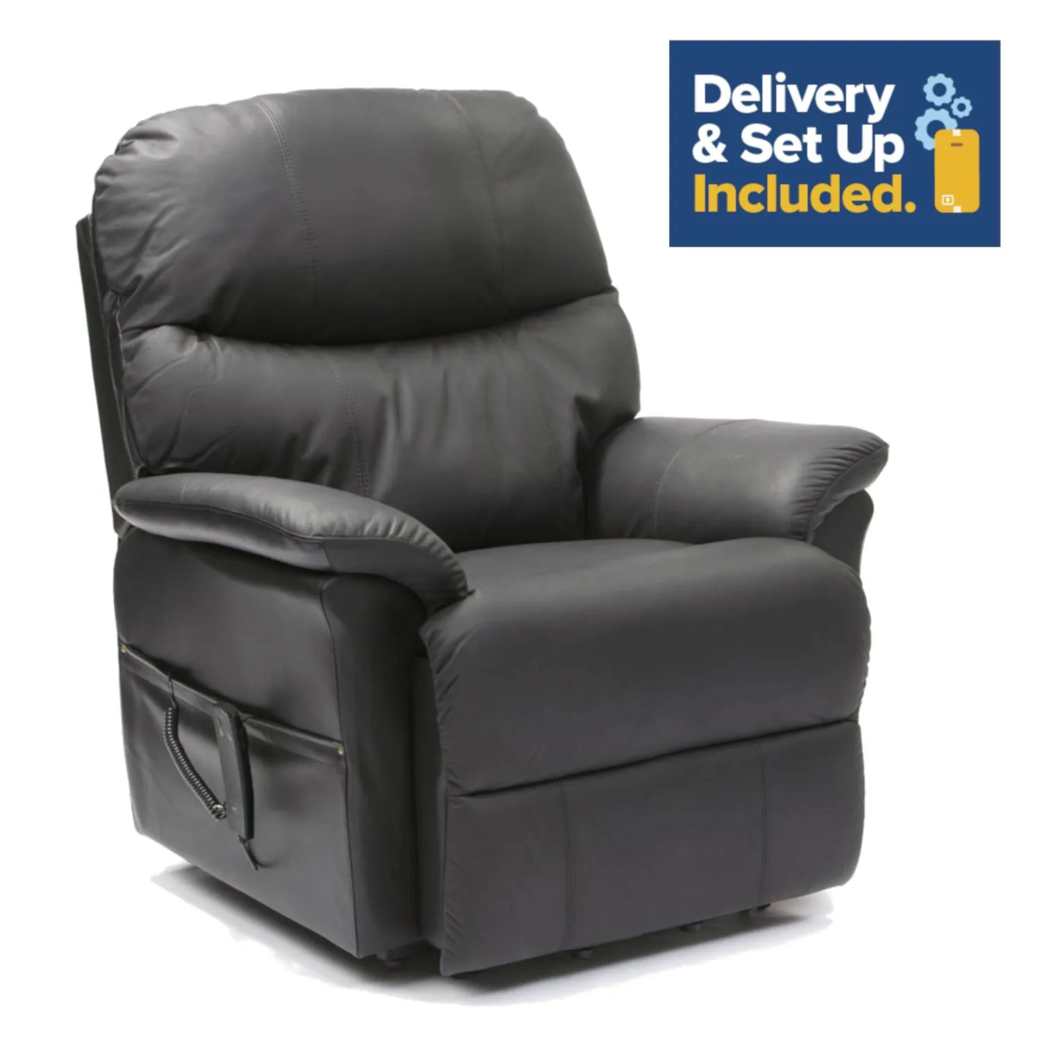 Lars Riser Recliner Dual Motor Leather Chair - Black.