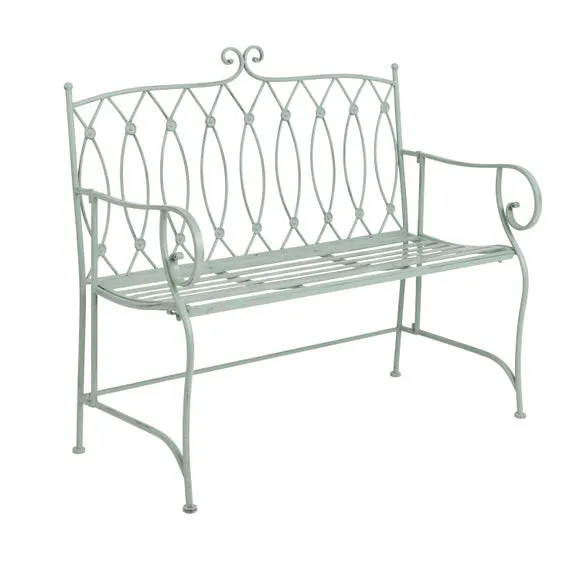 Wrought Iron 2 Seater Sage Green Bench 4